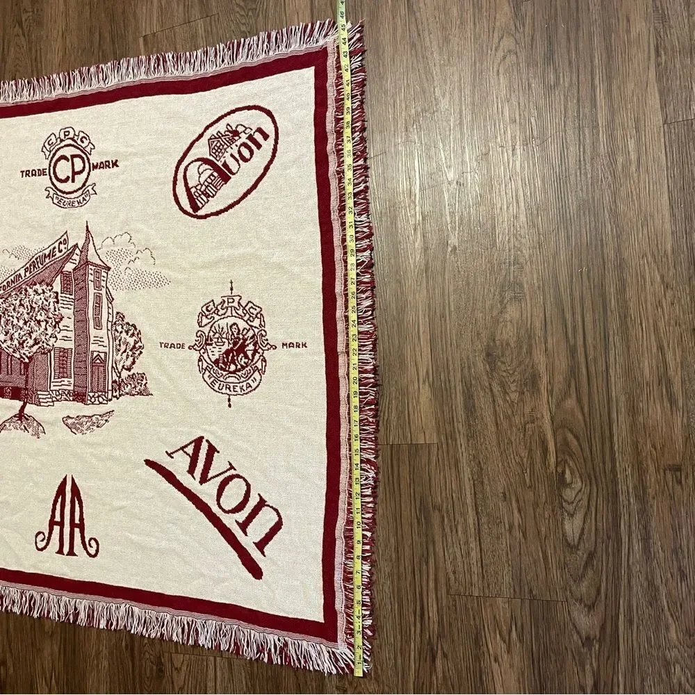 Vintage Rare Avon Mrs Albee Collectible Throw Blanket Red Cream